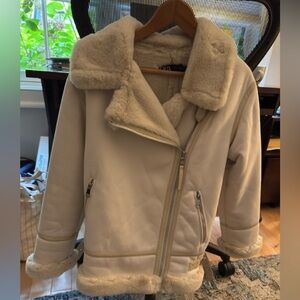 Zara Cream Teddy Jacket with Faux Fur